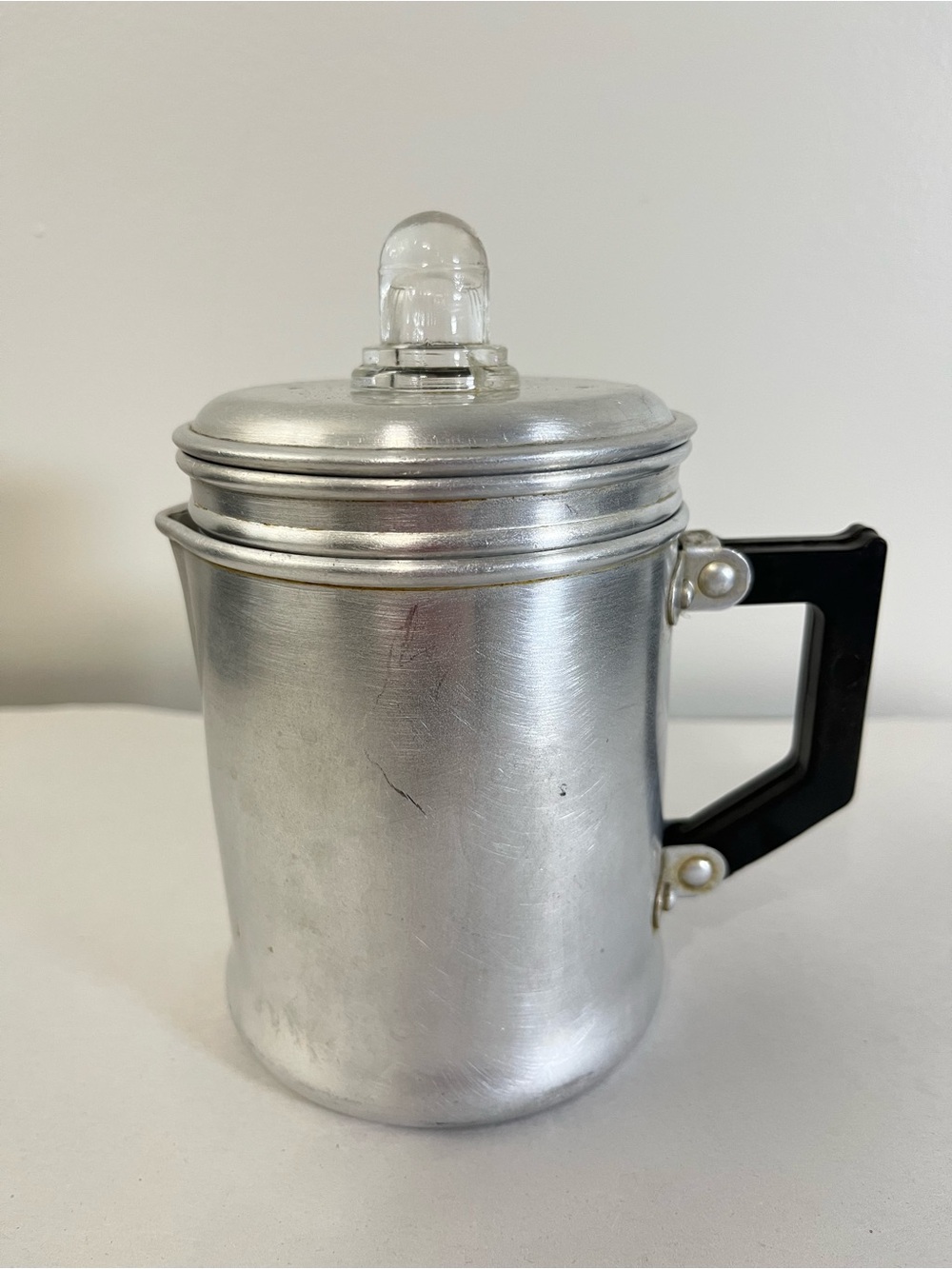 Vintage Aluminum Coffee Percolator with Black Handle - Coffee for One - Camping